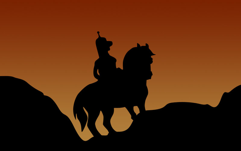 Silhouette of Rider on Horse — Orange, Dramatic, Sunset, Vector Art