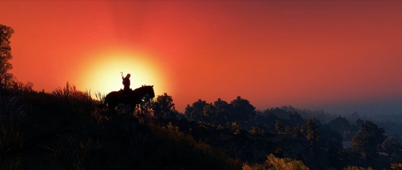 Silhouette of Rider on Horse — Red, Dramatic, Sunset, 3d Render