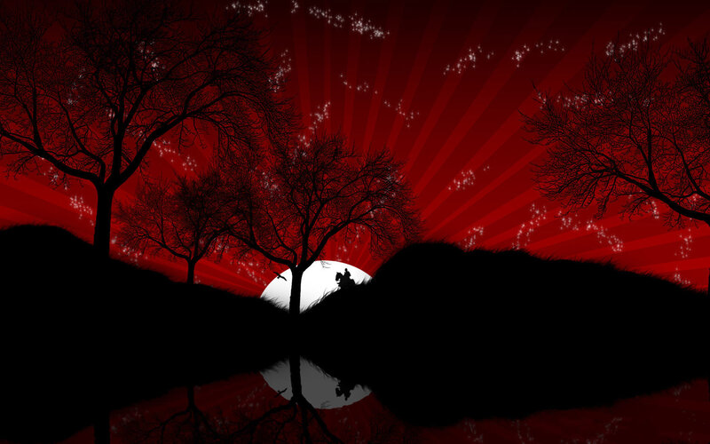 Silhouette of Rider on Horse — Red, Dramatic