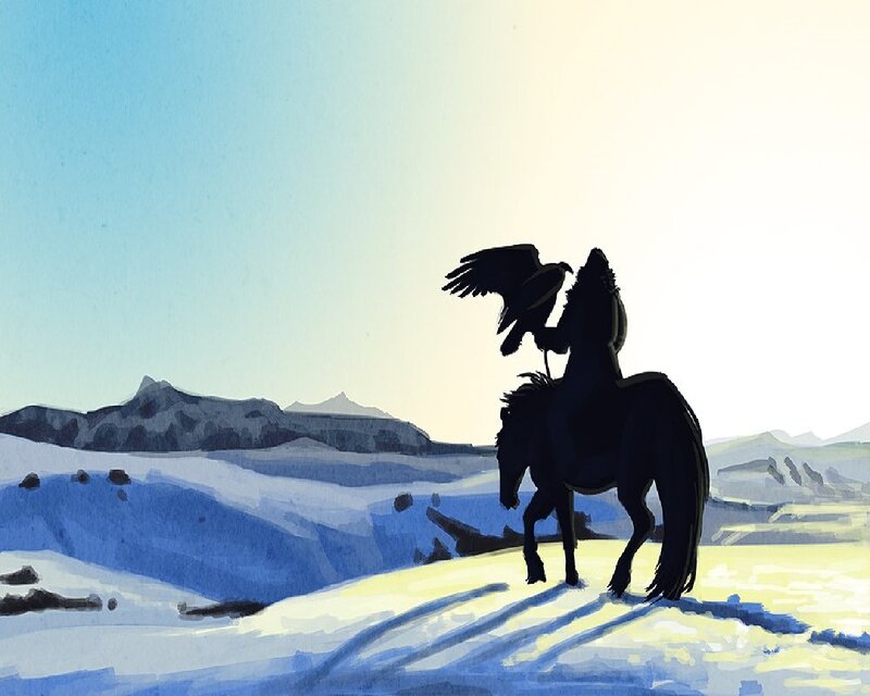 Silhouette of Rider with Hawk