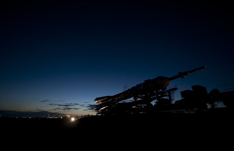 Silhouette of rocket at dusk