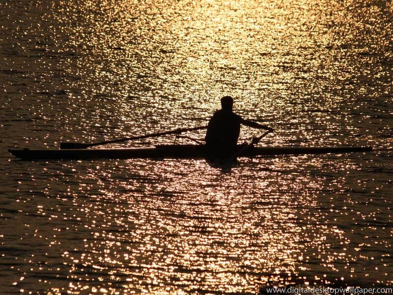 silhouette of rower at sunset