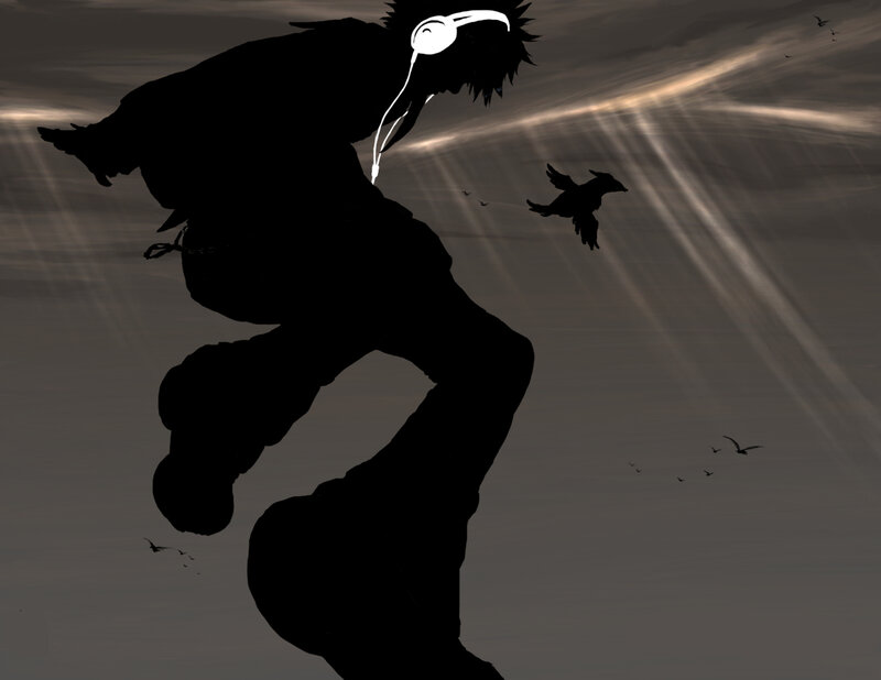 silhouette of runner with headphones