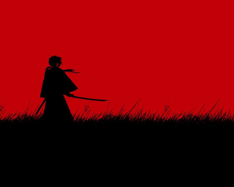 Silhouette of Samurai — Red, Dramatic, Sunset