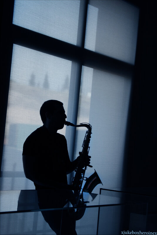 silhouette of saxophone player