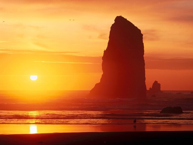 Silhouette of Sea Stack — Orange, Serene