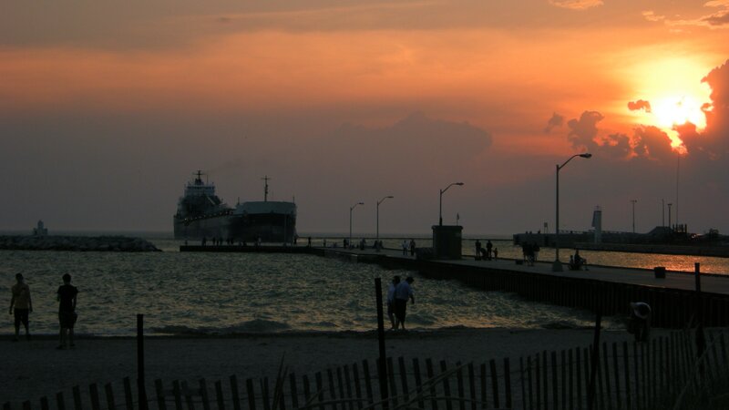 Silhouette of Ship at Sunset