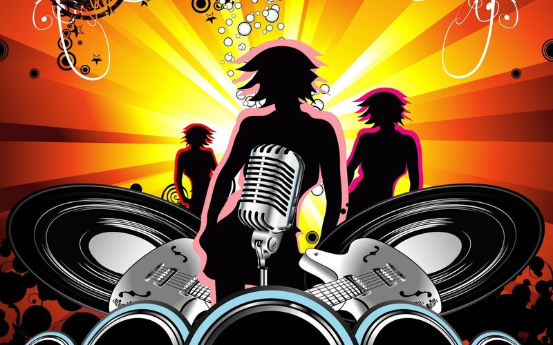 Silhouette of Singer with Instruments — Yellow