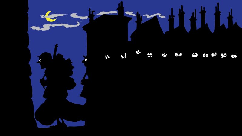 Silhouette of soldier at night