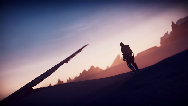Silhouette of Soldier — Blue, Dramatic, Sunset