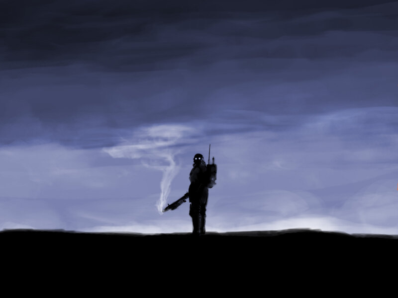 silhouette of soldier with weapon