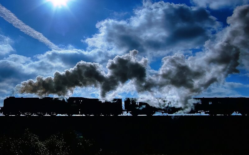 Silhouette of Steam Train — Blue