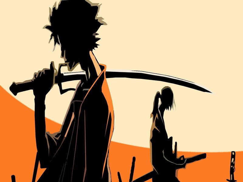 Silhouette of swordsmen