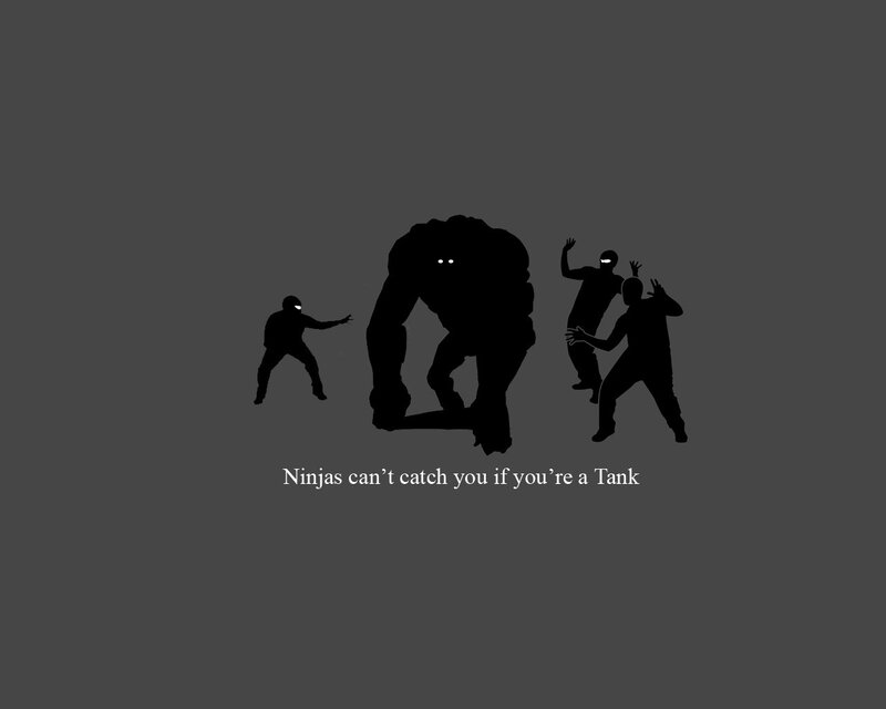 Silhouette of Tank and Ninjas