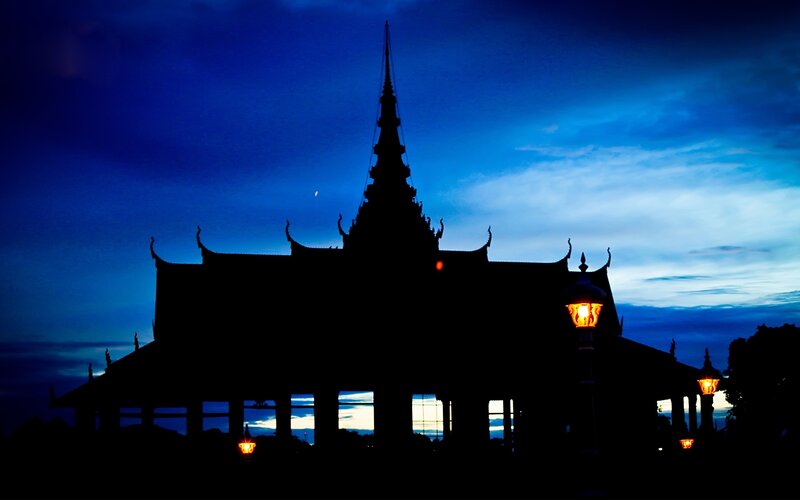 silhouette of temple at dusk