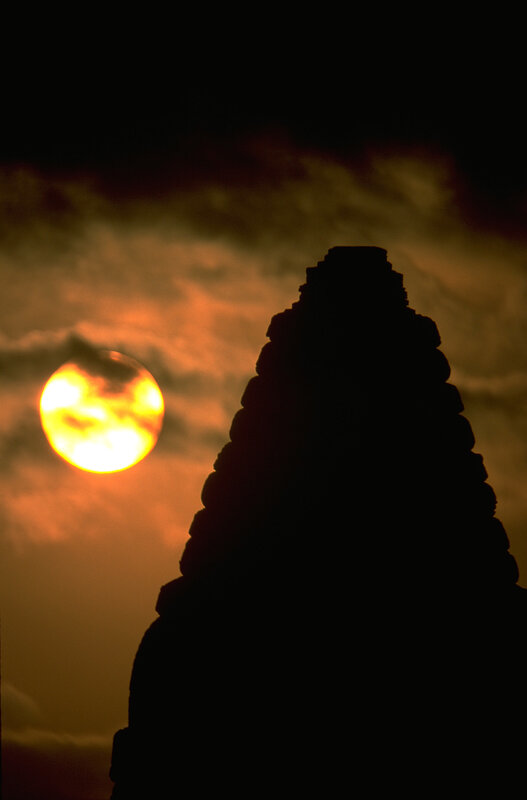 Silhouette of temple at sunset