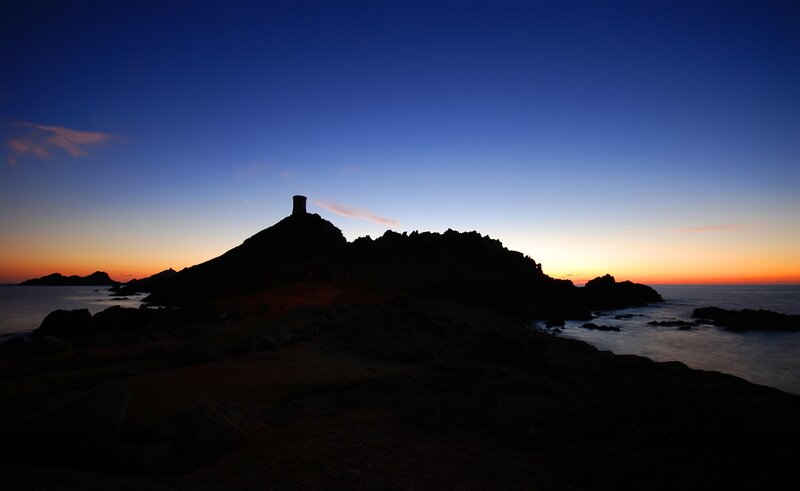 Silhouette of Tower on Hill — Blue