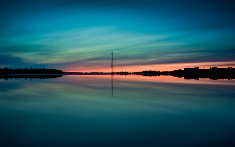 Silhouette of Transmission Tower — Blue