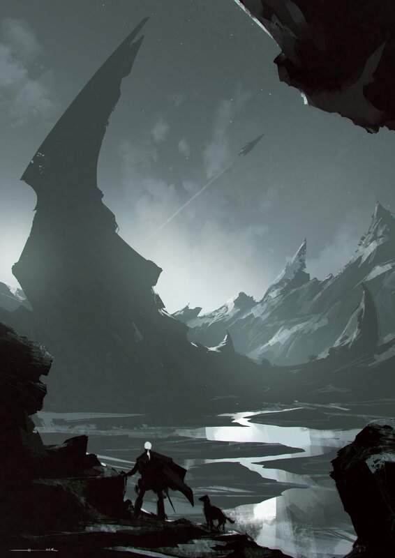 Silhouette of Traveler and Dog