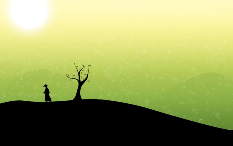 Silhouette of traveler and tree