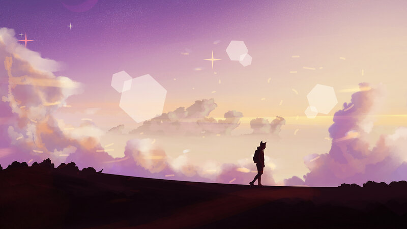 Silhouette of Traveler — Purple, Serene, Sunset