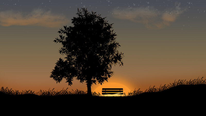 Silhouette of Tree and Bench