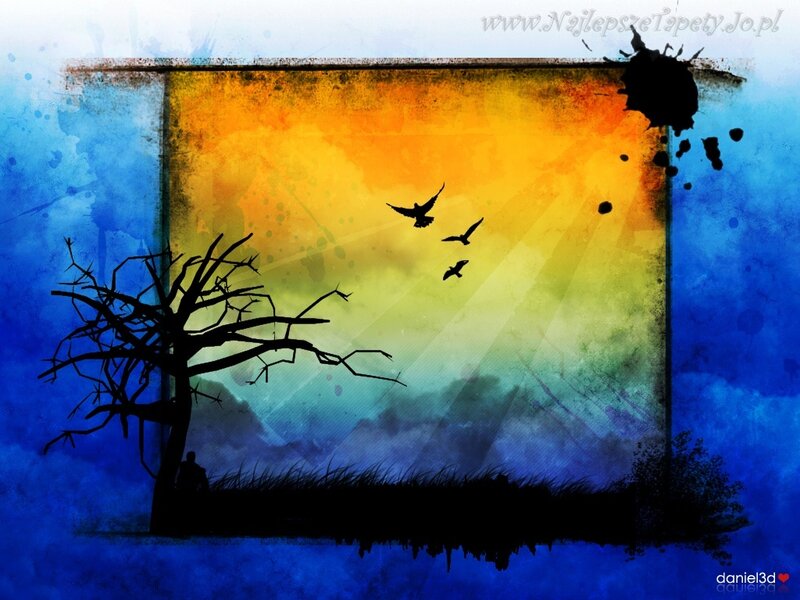 Silhouette of Tree and Birds — Blue, Dramatic, Sunset