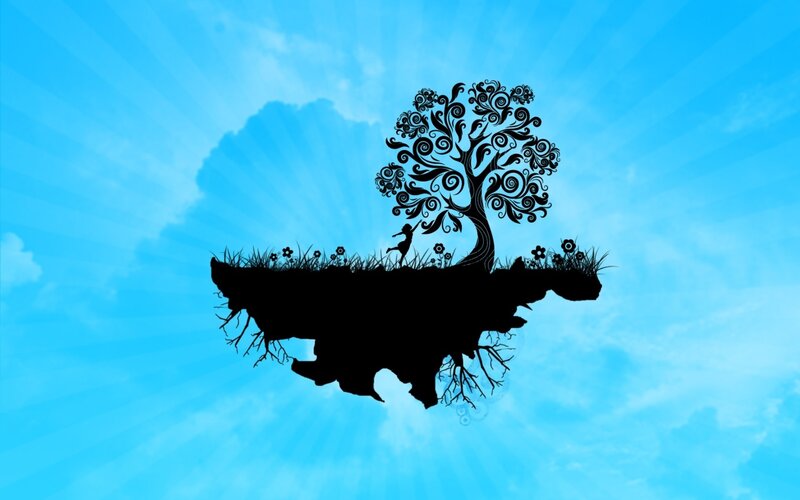 Silhouette of Tree and Child — Blue