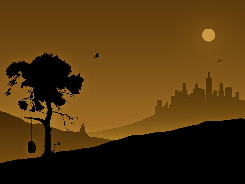 Silhouette of tree and city