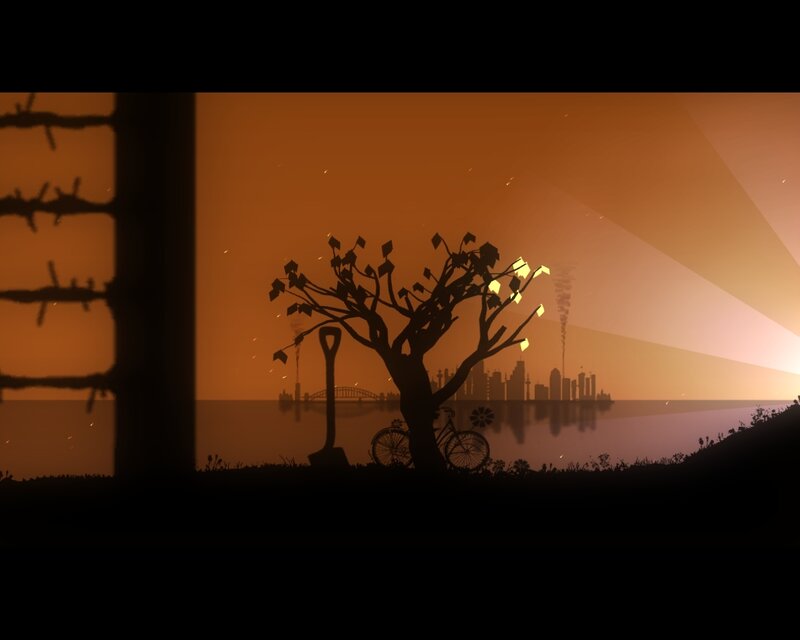 Silhouette of tree and city at sunset