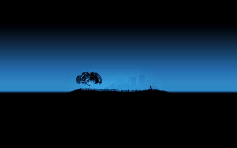 Silhouette of tree and city