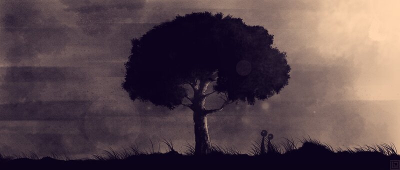 Silhouette of Tree and Figures — Black
