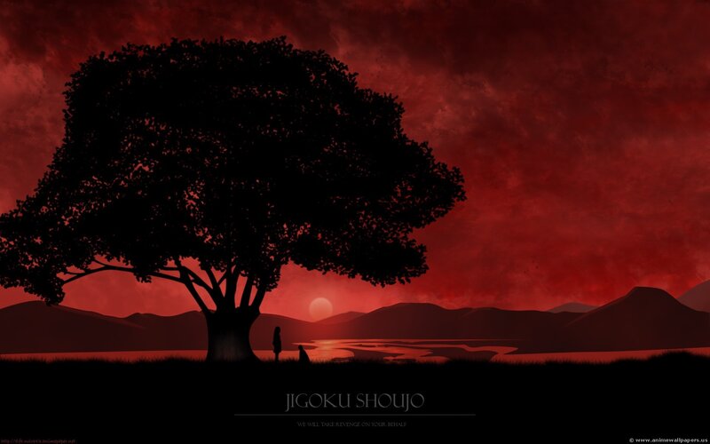 Silhouette of Tree and Figures — Red
