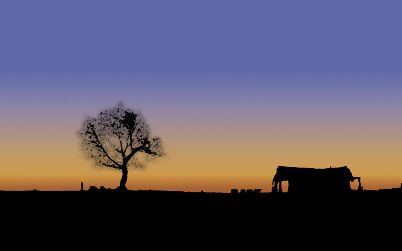 Silhouette of Tree and Hut