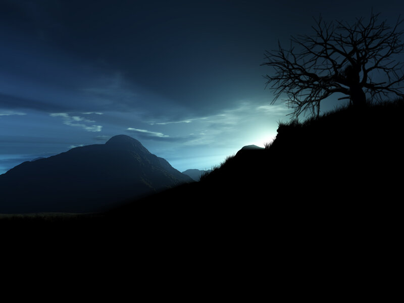 Silhouette of Tree and Mountain