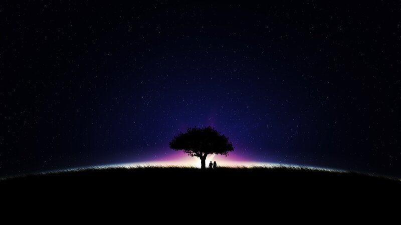 Silhouette of Tree and People — Black