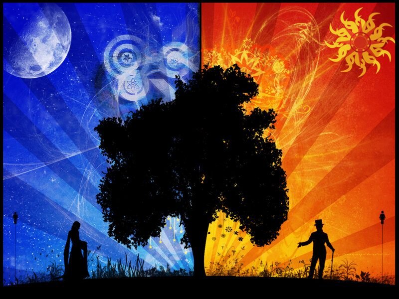 Silhouette of Tree and People — Blue, Dramatic
