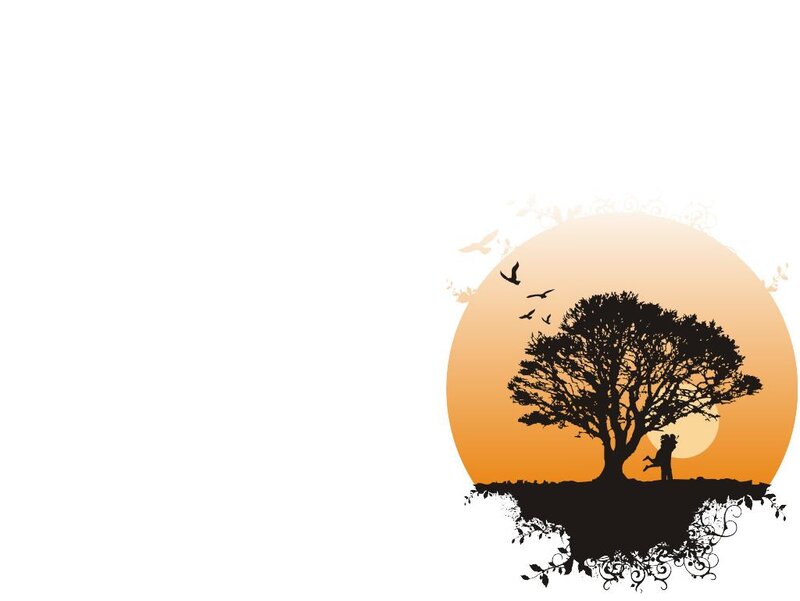 Silhouette of Tree and Person — Orange, Serene, Sunset, Vector Art