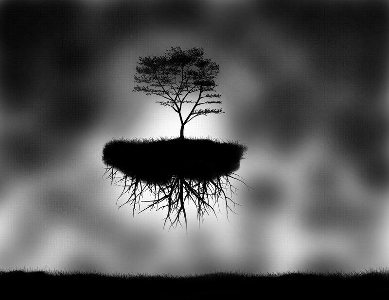 Silhouette of Tree — Black, Dramatic, Digital Art