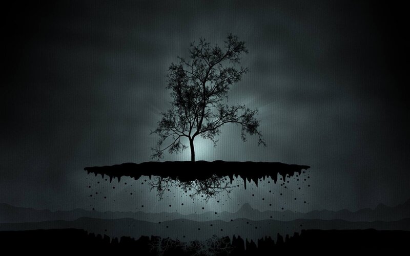 Silhouette of Tree — Black, Dramatic, Night, Digital Art, Island