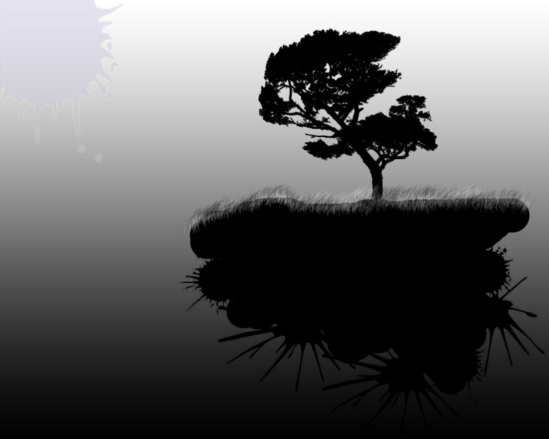 silhouette of tree on floating island