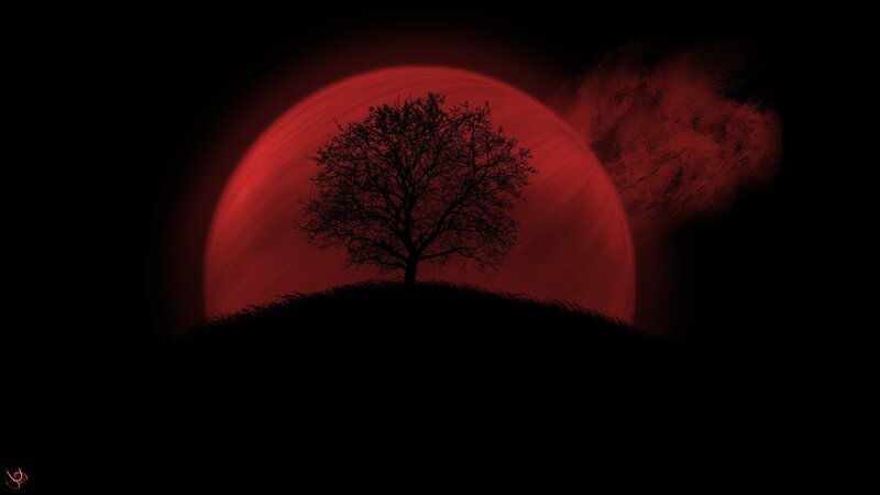 Silhouette of Tree on Hill — Black, Dramatic