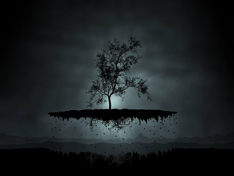 Silhouette of Tree on Island — Black, Dramatic