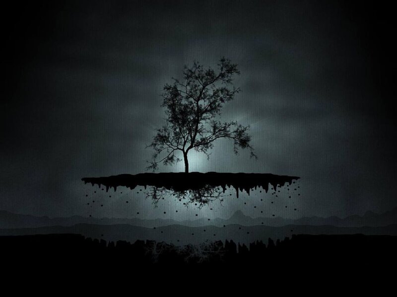 Silhouette of Tree on Island — Black