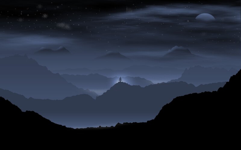 Silhouette of Tree on Mountain — Blue, Serene