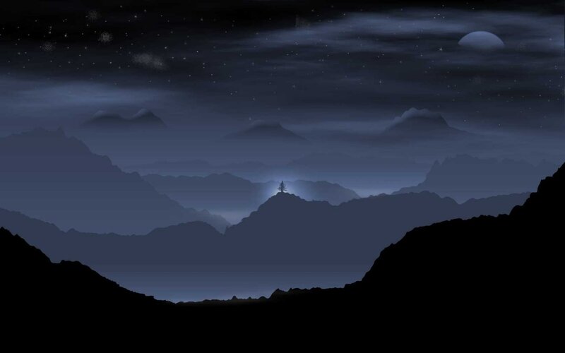 Silhouette of Tree on Mountain — Blue