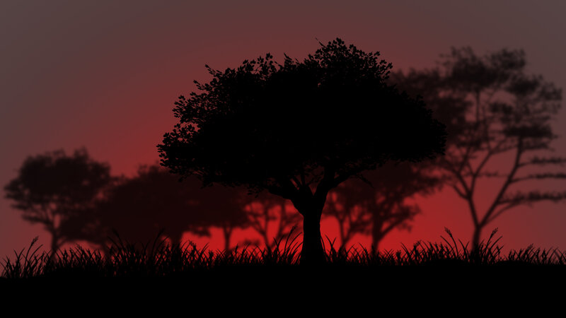 Silhouette of Tree — Red, Dramatic, Sunset, Digital Art