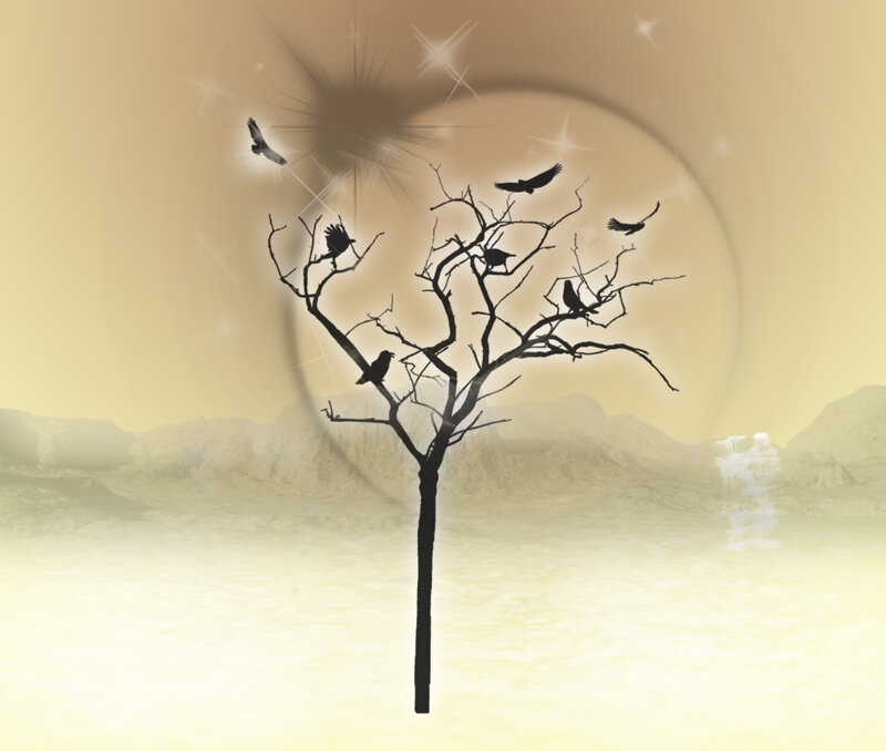 Silhouette of Tree with Birds