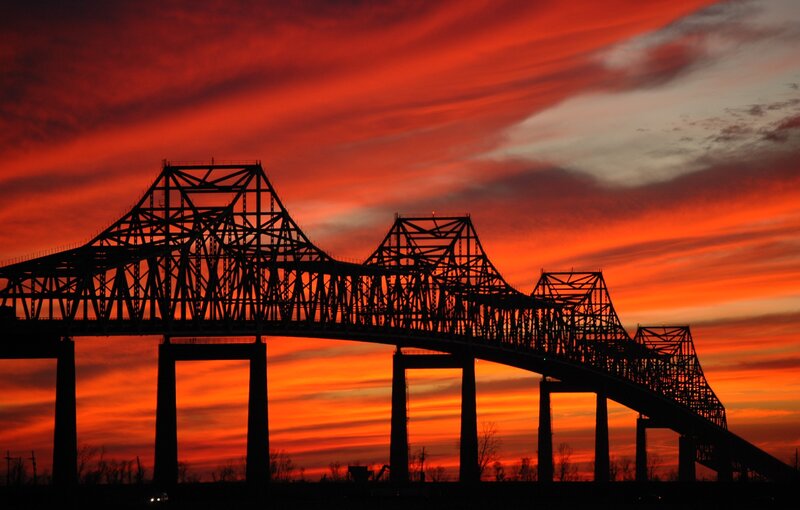 Silhouette of Truss Bridge — Red