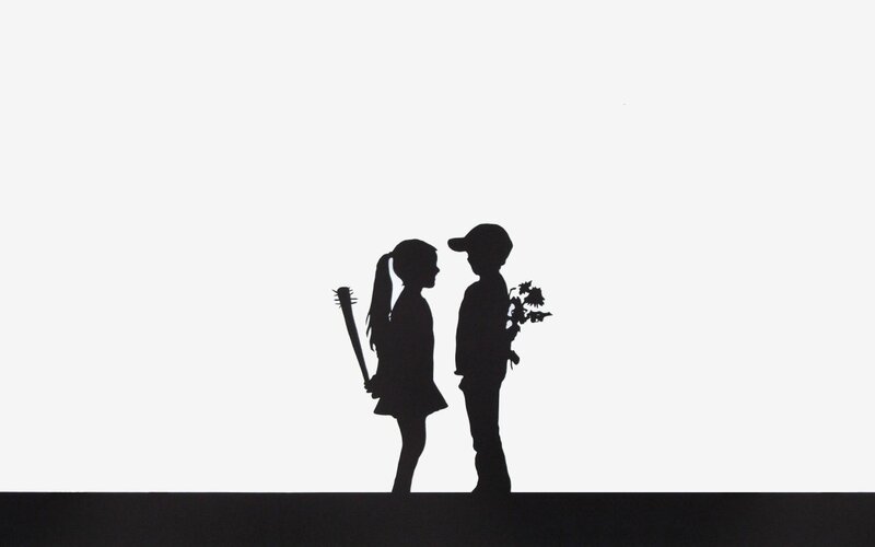 Silhouette of Two Children — Black